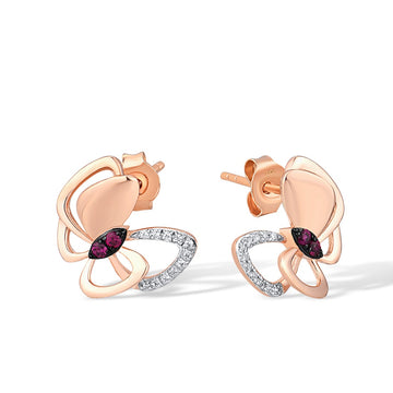 Orecchini a bottone a farfalla in oro rosa 14K 585 originali