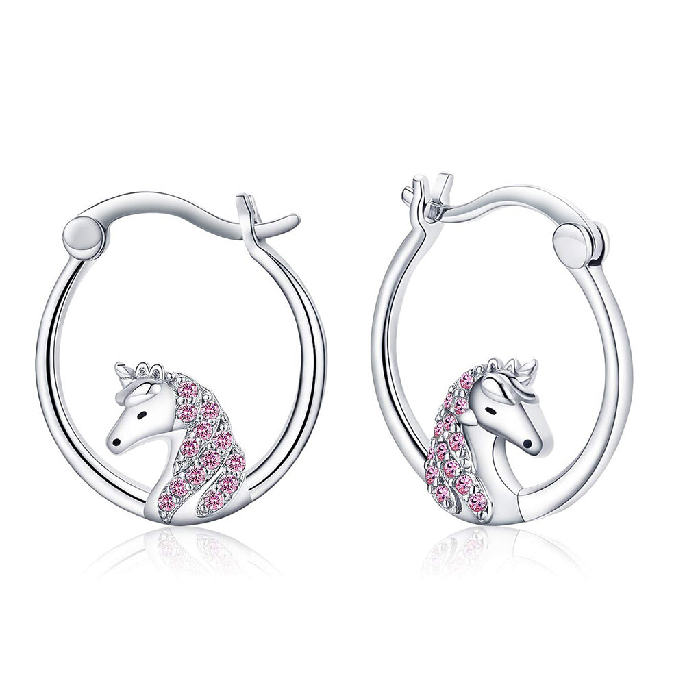 Pendientes clásicos de aro de unicornio con circonitas pequeñas y exquisitas