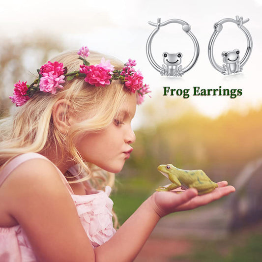 Small Animal Frog Hoop Earrings