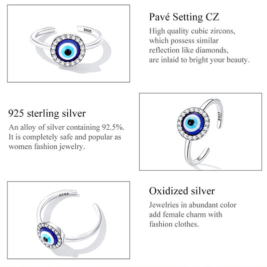 925 Sterling Silver Adjustable Resin Demon Eye Ring