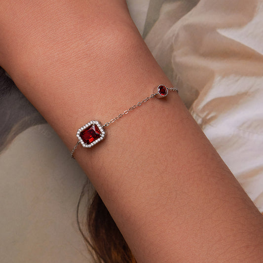 925 Sterling Silver French Ruby Zircon Bracelet
