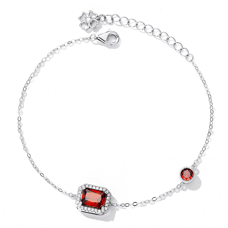 Pulsera de plata de ley 925 con circonitas y rubí francés