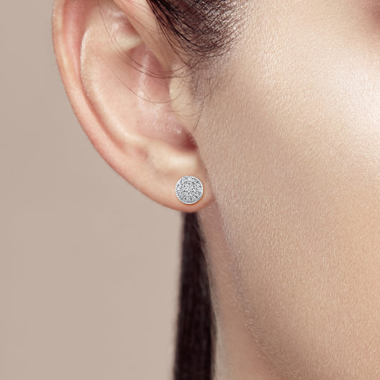14K 585 White Gold Diamond Dainty Round Stud Earrings