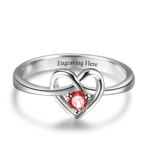 Custom Birthstone Engrave Name Love Heart Ring