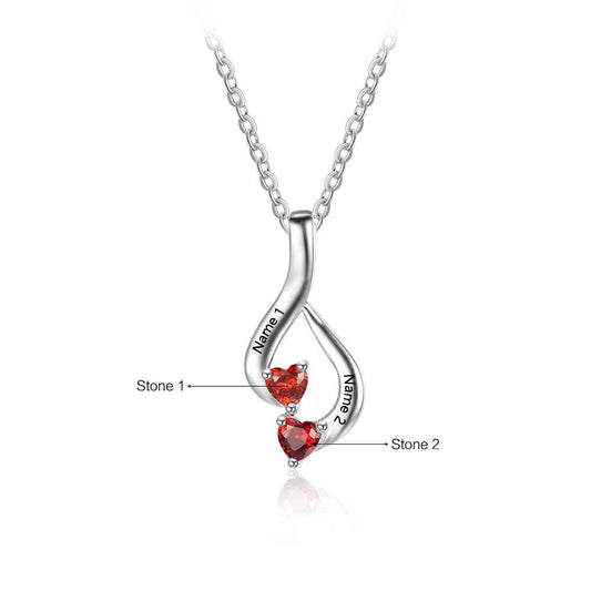 Personalized 925 Sterling Silver 2 Birthstone Necklace Pendants Gift
