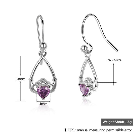 925 Sterling Sliver Claddagh Personalized Birthstone Drop Earrings