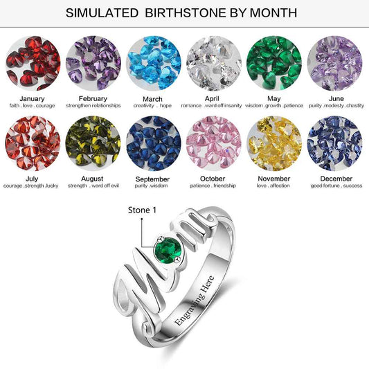 925 Sterling Silver Mom Shape Personalized Birthstone Ring