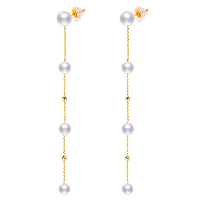 18K Yellow Gold Freshwater Pearl Small Gold Ball Earrings