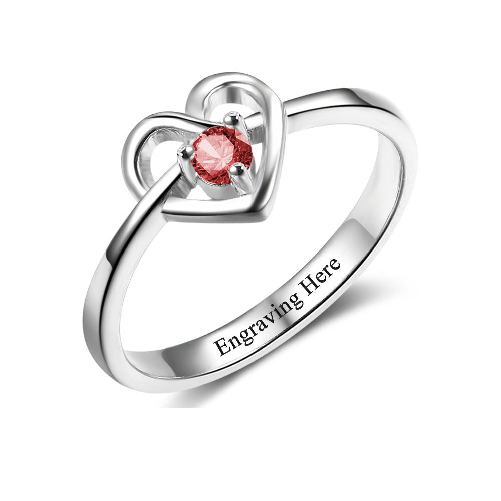 Custom Birthstone Engrave Name Love Heart Ring