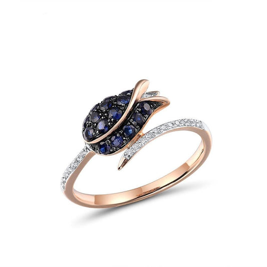 Pure 14K 585 Rose Gold Ring For Women Ring shining Diamond Blue Sapphire Luxury Wedding Engagement Elegant Fine Jewelry