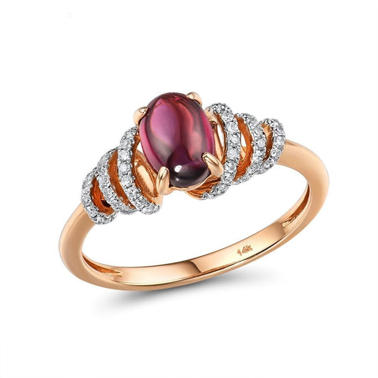 Pure 14K 585 Rose Gold Ring For Women Shining Diamond Rhodolite Garnet Luxury Wedding Engagement Elegant Fine Jewelry