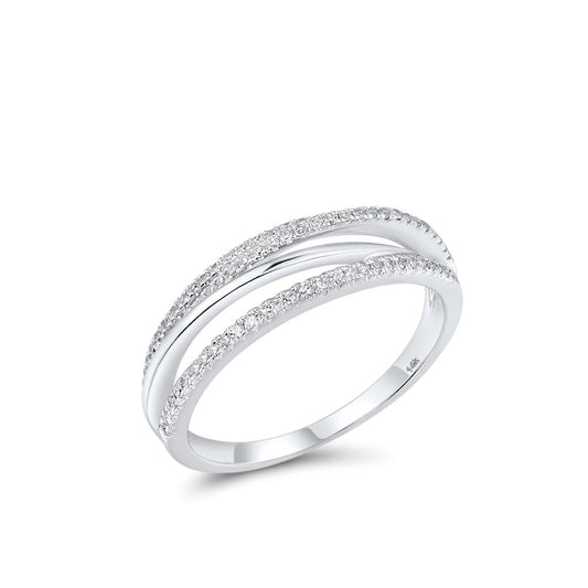 Pure 14K 585 White Gold Rings For Women Sparkling Diamond Twine Ring Promise Engagement Anniversary Gift