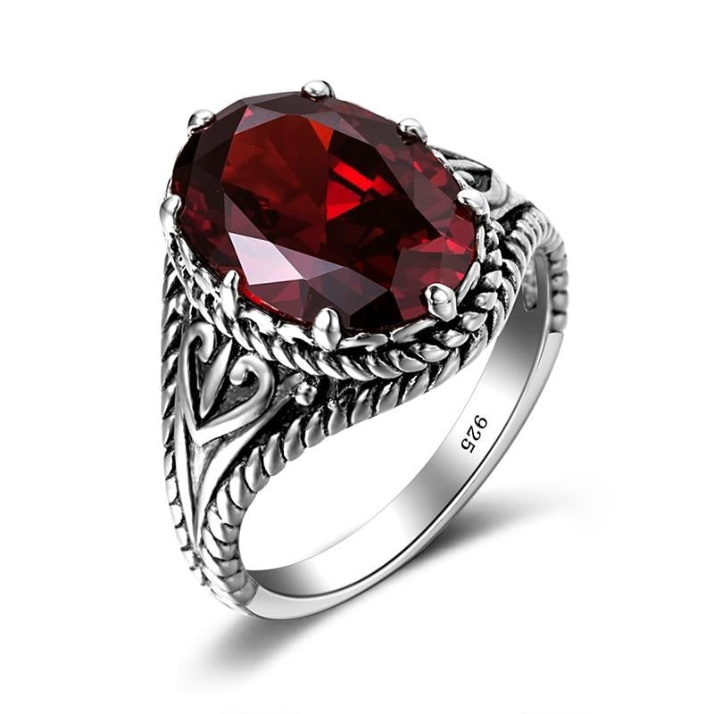 Red Garnet Vintage Oval Gemstone Ring
