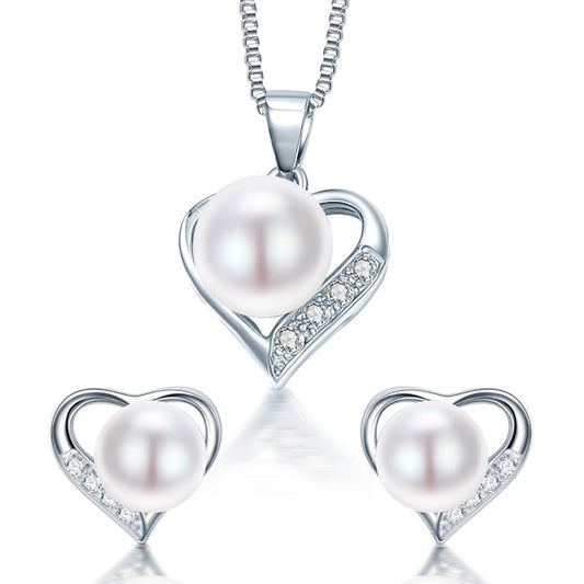 Romantic Heart Sterling Silver Pendant Necklace Earrings