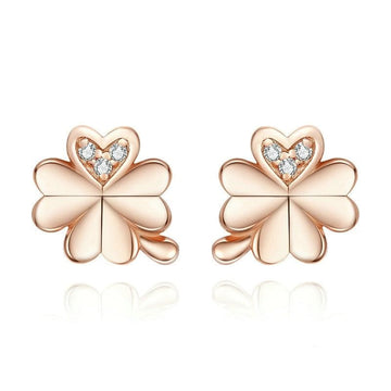 Rose Gold Color Four-Leaf Clovers Stud Earrings
