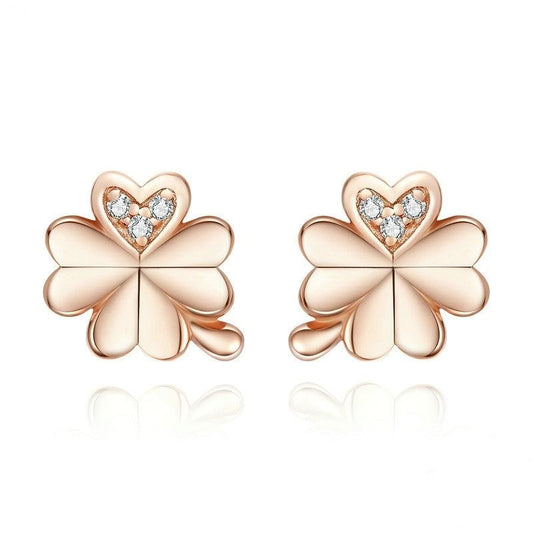 Rose Gold Color Four-Leaf Clovers Stud Earrings