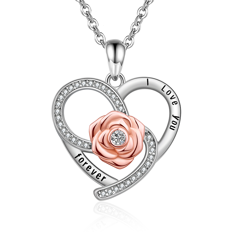 Rose Heart Pendant Chain 925 Sterling Silver Endless Clear Zircon Love Necklace for Girl Friend Jewelry Gifts