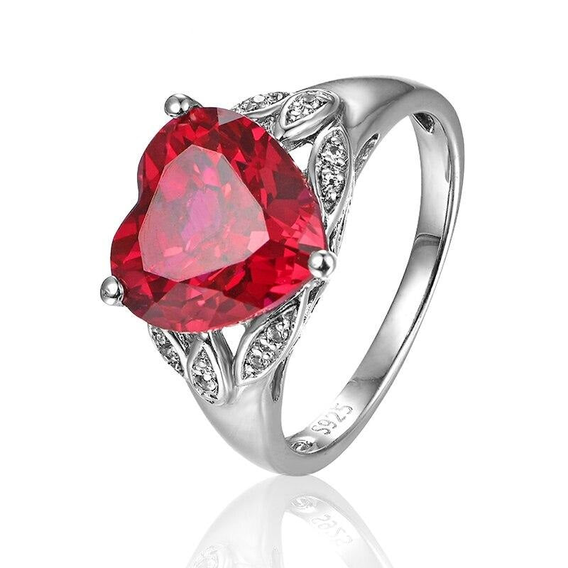 Ruby Silver Ring Created Ruby Solid Silver Ring