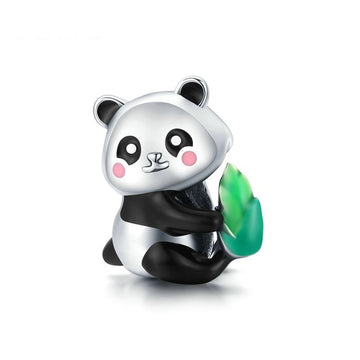925 Sterling Silver Cute Panda Cub with Bamboo Charm Beads