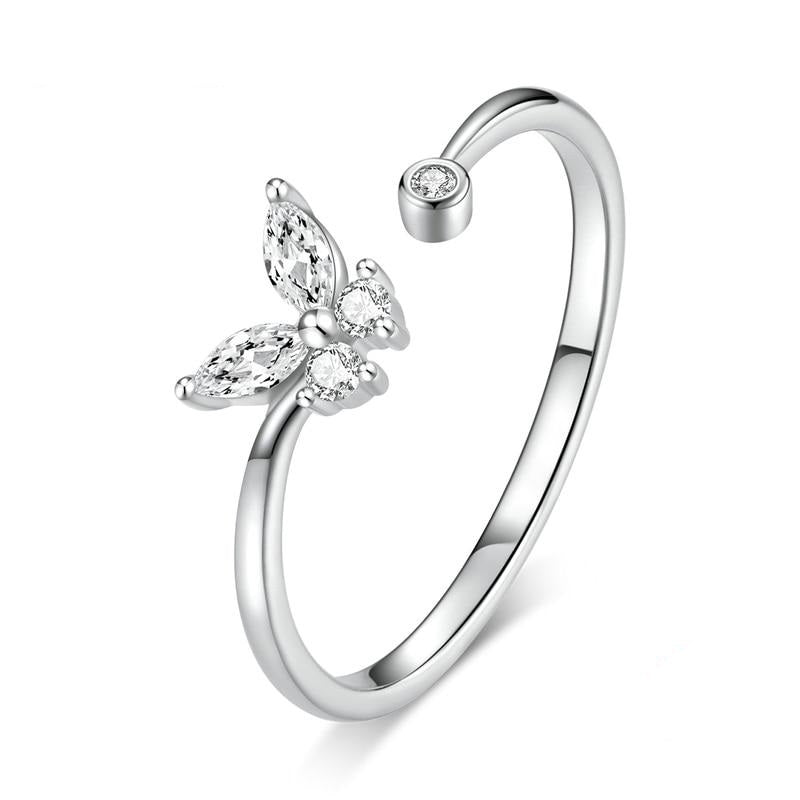 Silver Butterfly Tail Ring Open Ring