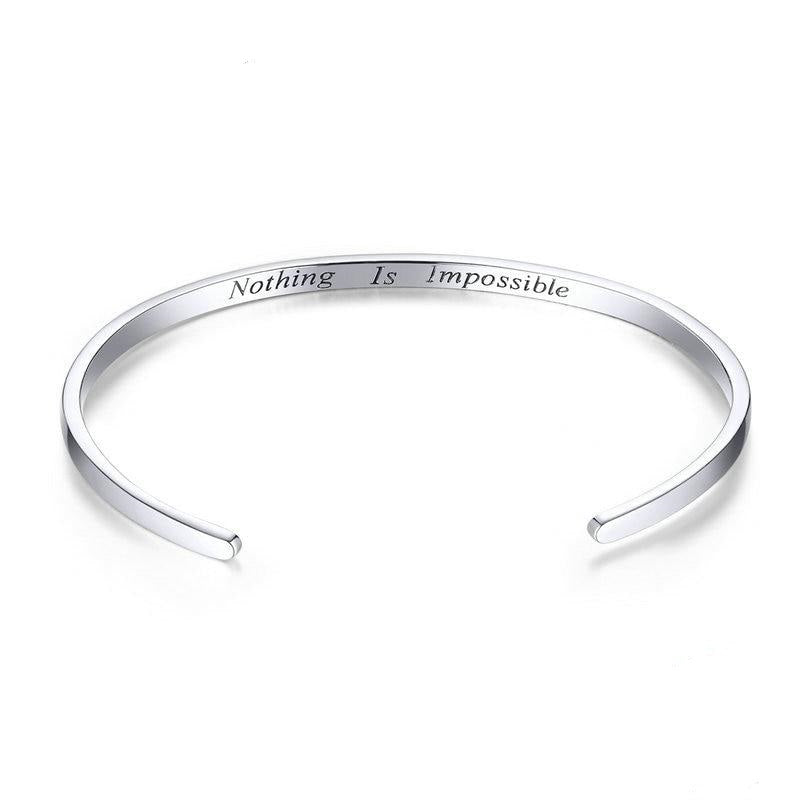 Sterling Silver Engrave Courage Bangle "Nothing is impossible" Fashion Bracelet