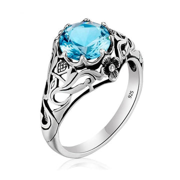 Sky Blue Aquamarine 925 Silver Engagement Ring