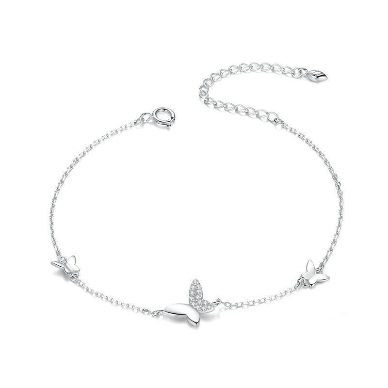 Sterling Silver Flying Butterfly Lobster Clasp Chain Bracelet