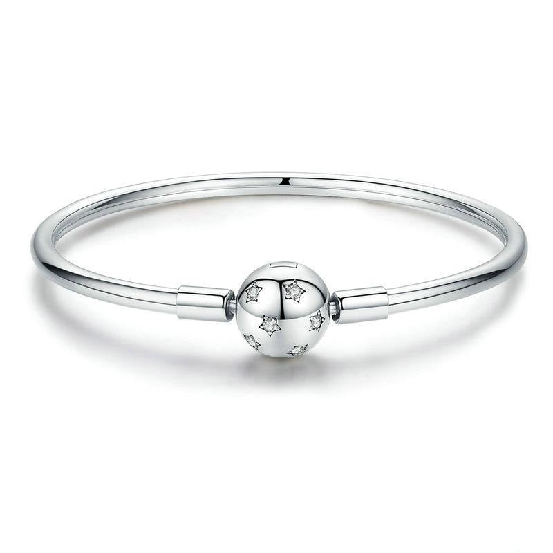 Pulsera lisa con dije de clip redondo de plata de ley 925