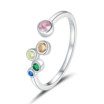 Sterling Silver 925 Signet Colorful Bubbles Ring