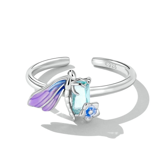 925 Sterling Silver Colorful Dragonfy Ring