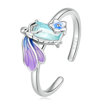 925 Sterling Silver Colorful Dragonfy Ring