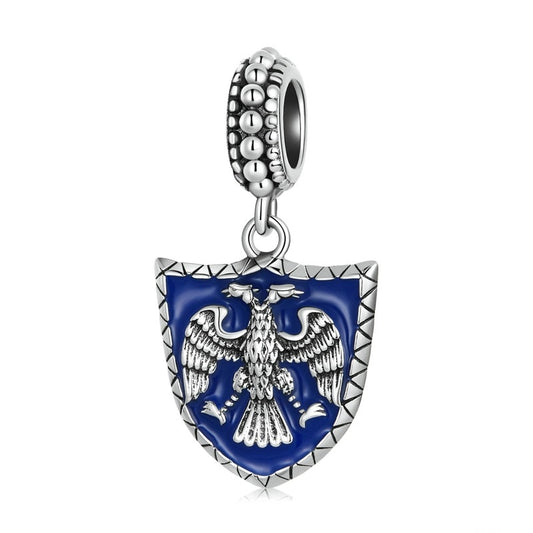 925 Sterling Silver Blue Double-headed Eagle Shield Charm Beads