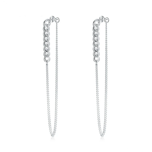 Vintage 925 Sterling Silver Simple Long Chain Earrings