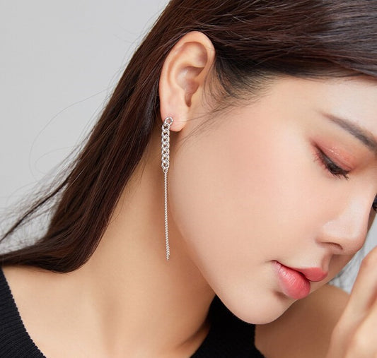 Vintage 925 Sterling Silver Simple Long Chain Earrings