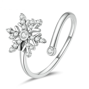 White Crystal 925 Sterling Silver Snowflake Ring